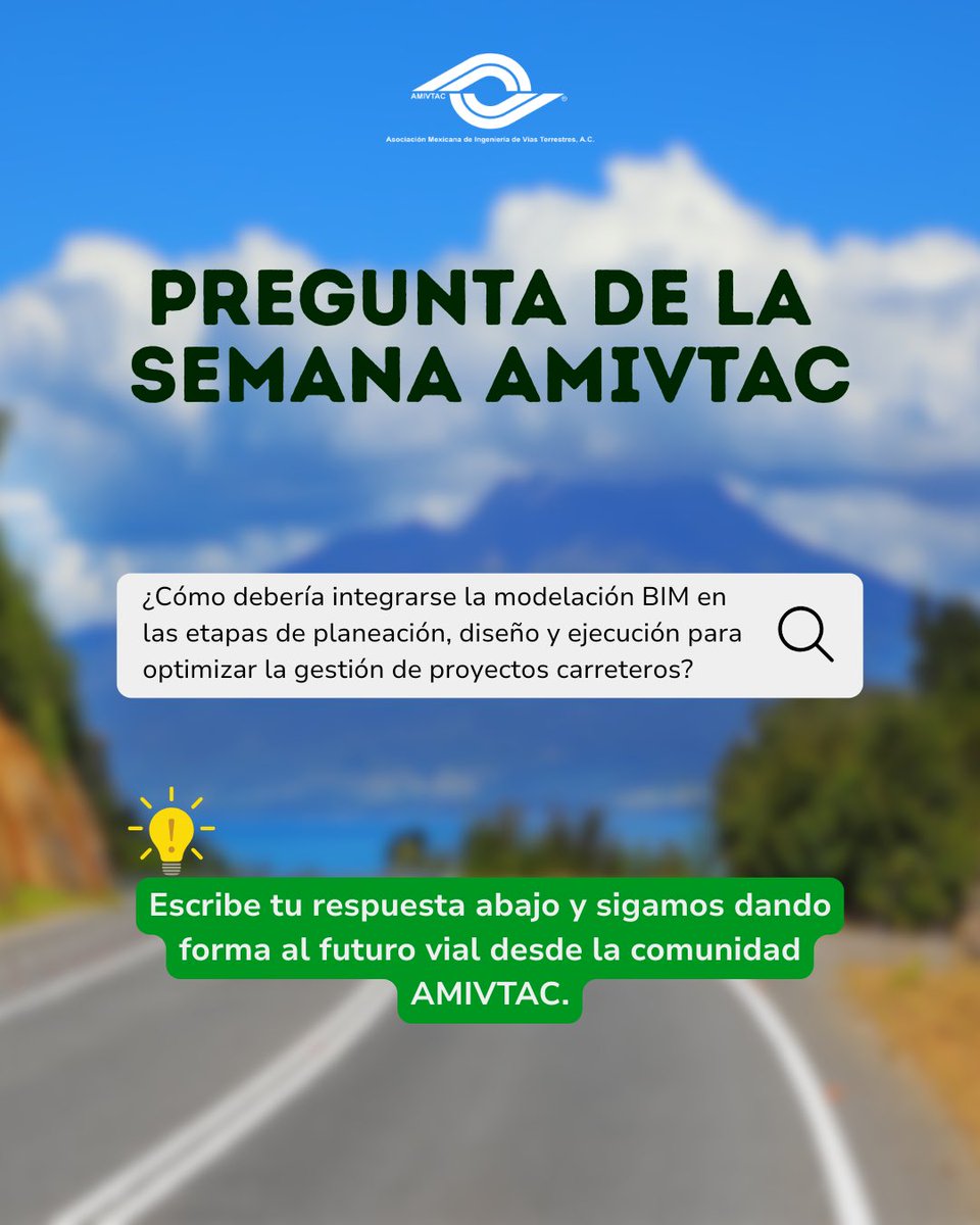 AMIVTACmx's tweet image. La Pregunta de la Semana de AMIVTAC ya está aquí.
¿Cómo debería integrarse la modelación BIM en la planeación, diseño y ejecución para optimizar la gestión de proyectos carreteros?
Comparte tu perspectiva técnica. 👇📐

#AMIVTAC #IngenieríaVial #BIM #Carreteras #IngenieríaCivil
