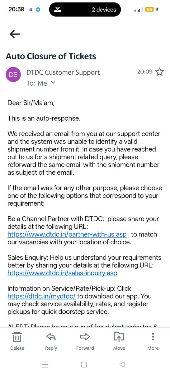 CA_MandeepModi's tweet photo. I shared a valid tracking number generated by your own mobile app, along with a screenshot for proof, and yet your system still can't identify it. If you can’t recognize your own data, it’s time to introspect about your tech infra. @DTDCIndia 📉 #CustomerService #TechFail". https://t.co/Un3TNl7MFh