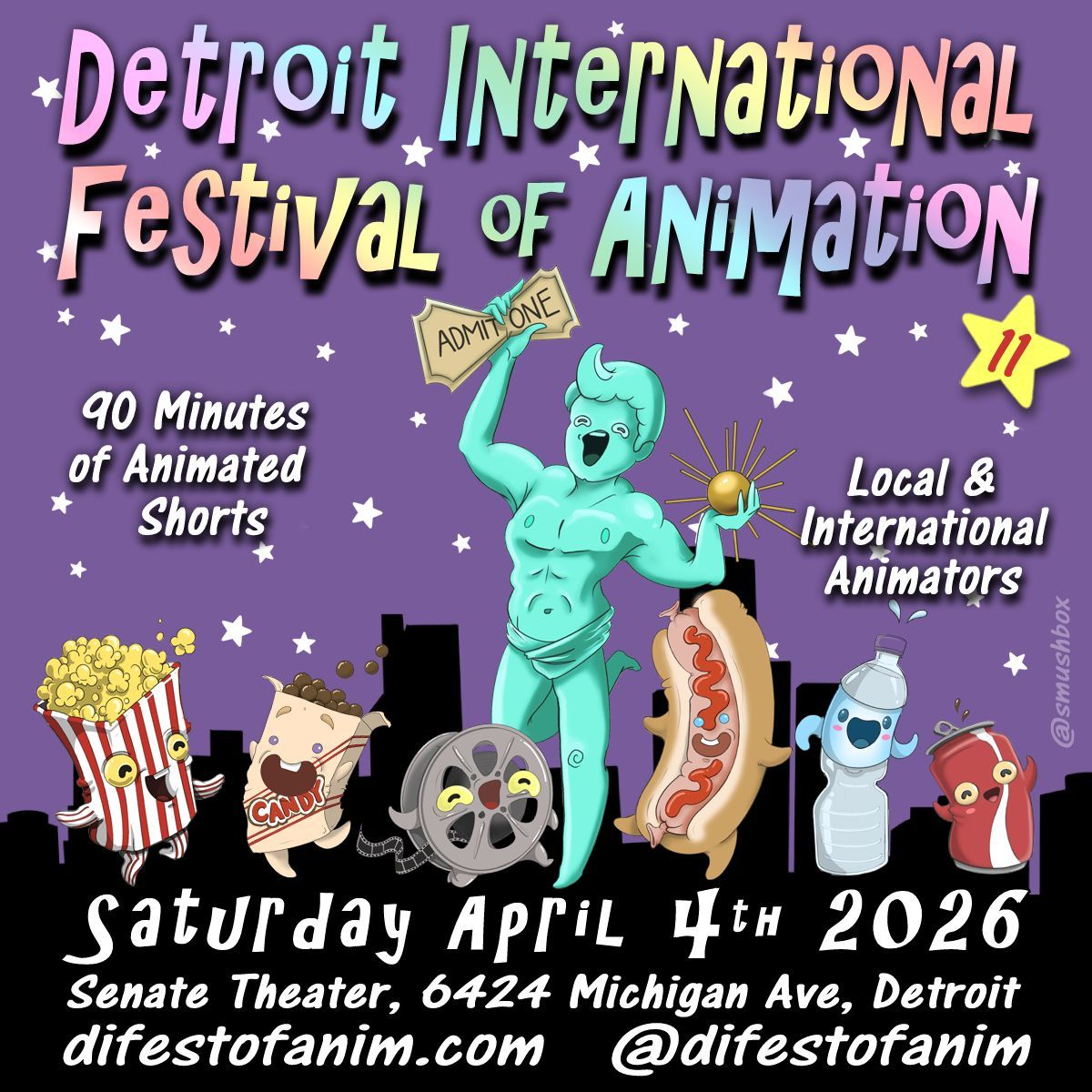 dvsdetroitevent's tweet photo. NEXT EVENT!

🎞️ Detroit Intl Festival of #Animation 11
🗓️ Saturday April 4th 2026
📍 Senate Theater, #Detroit

👉 @difestofanim
🔗 https://t.co/fdvbPICoGu

#michigan #filmfestival #indiefilm #shortfilm #film https://t.co/yBwkuKiyor