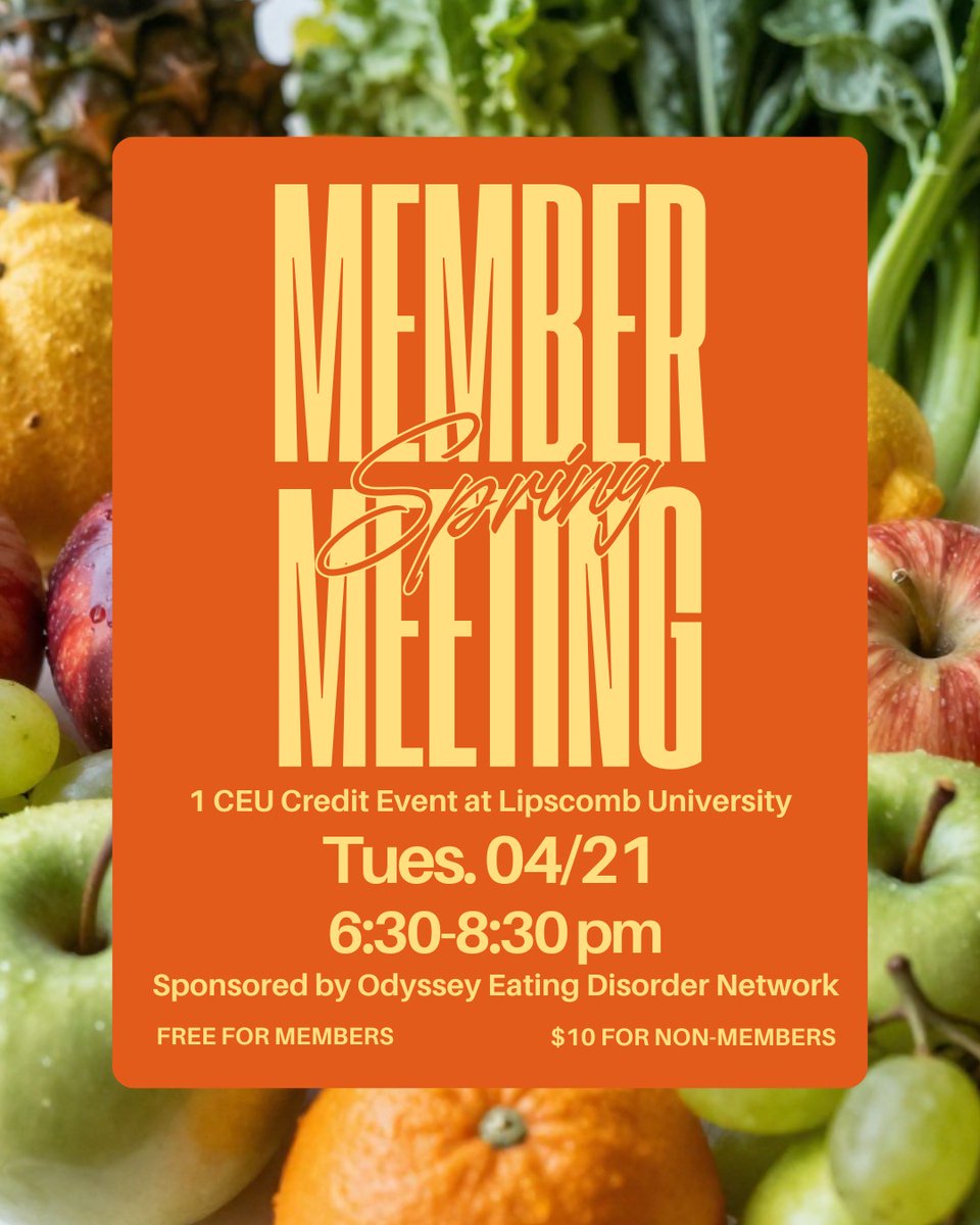 EatRightNash's tweet photo. ATTN all Nashville dietitians: 
This year we are teaming up with Odyssey Eating Disorder Network to bring you a 1.0 CEU credit event to learn about the intersection between Eds and Type 1 Diabetes!

RSVP today - https://t.co/2D5VSnRs73 https://t.co/WGAAjHcHfP