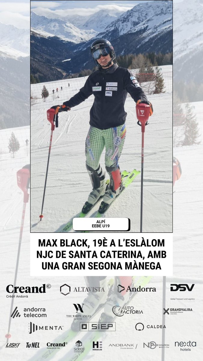 FAEAndorra's tweet photo. ALPÍ · #MaxBlack, 19è a l’eslàlom NJC 🇬🇧 de #SantaCaterina 🇮🇹 amb una gran segona mànega.
INFO ✅ https://t.co/C78SmrEwFB https://t.co/9KbymUt6oX