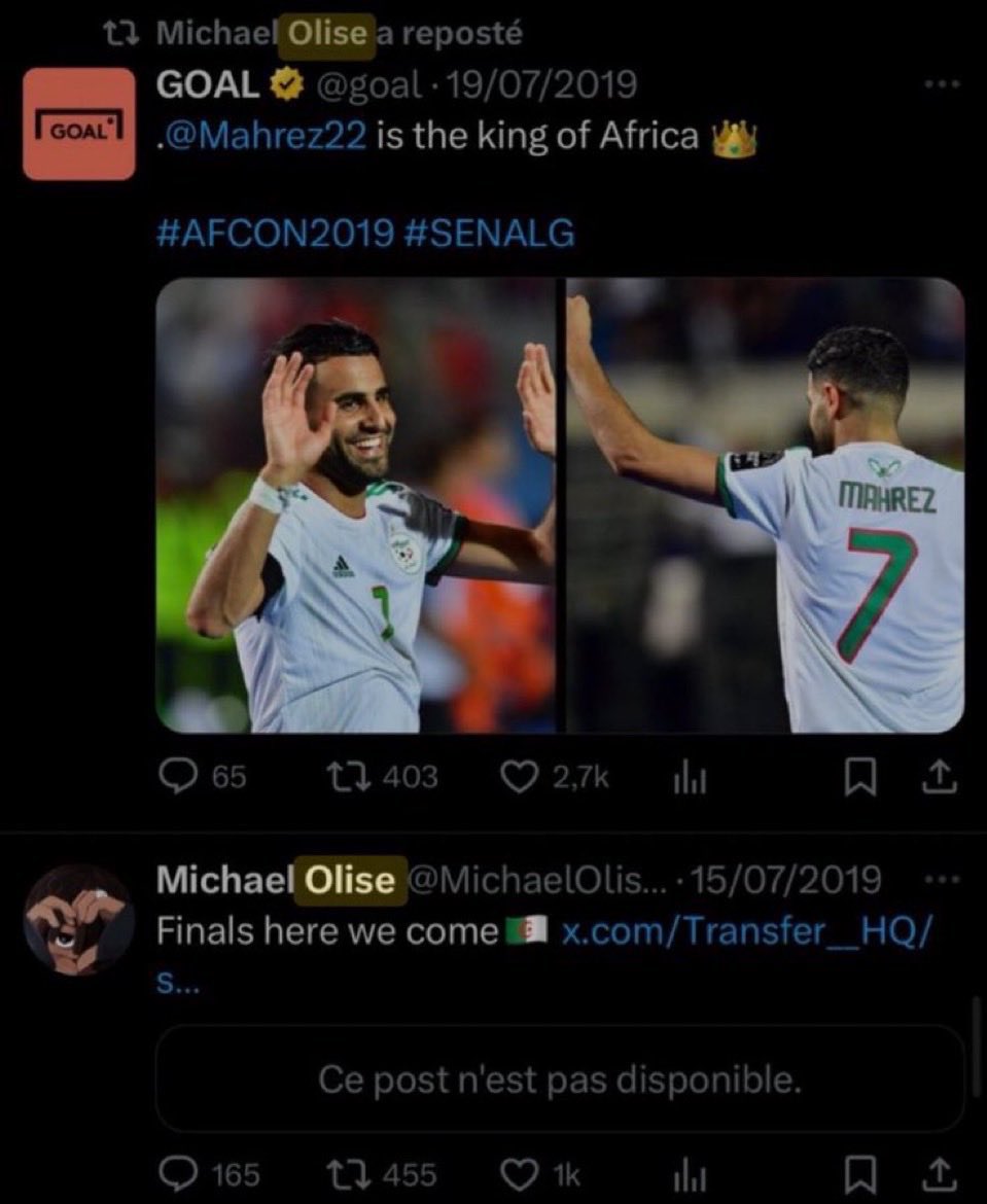 strmlo's tweet photo. @sheisShelo Mdr le même Olise qui a supporté l’Algérie pendant toute la can 2019 avec plein de rt en notre faveur mais aucun en faveur du Nigeria ? Aller aller on sait très bien pourquoi tu dis ça la vicieuse https://t.co/KSI0uXm8CH