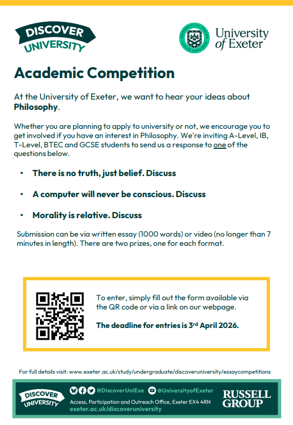 DiscoverUniExe's tweet photo. It's the last few days to get your essay in for our Academic Competition on Physics and/or Philosophy. Submit by this Friday to be in the chance to win a £100 voucher and a Uni of Exeter hoodie! Find out more: https://t.co/7VHd1tupZ5 https://t.co/s1dZOCANTf