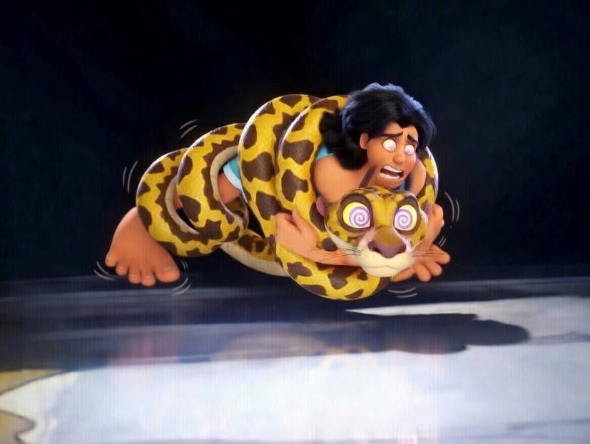 Telemachus's feet from Hercules animated series crossover with Kaa the snake from The Jungle Book animated movie