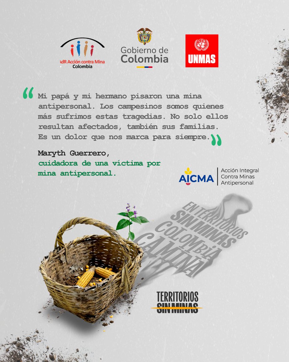 El dolor de una víctima no termina en la explosión; se extiende a las familias y marca el destino de quienes cuidan y acompañan. 

Reafirmamos nuestro compromiso de acompañar a sus familias, brindando el apoyo necesario para que puedan seguir adelante. <a href="/UNMAS/">United Nations Mine Action Service (UNMAS)</a>

#ColombiaSinMinas