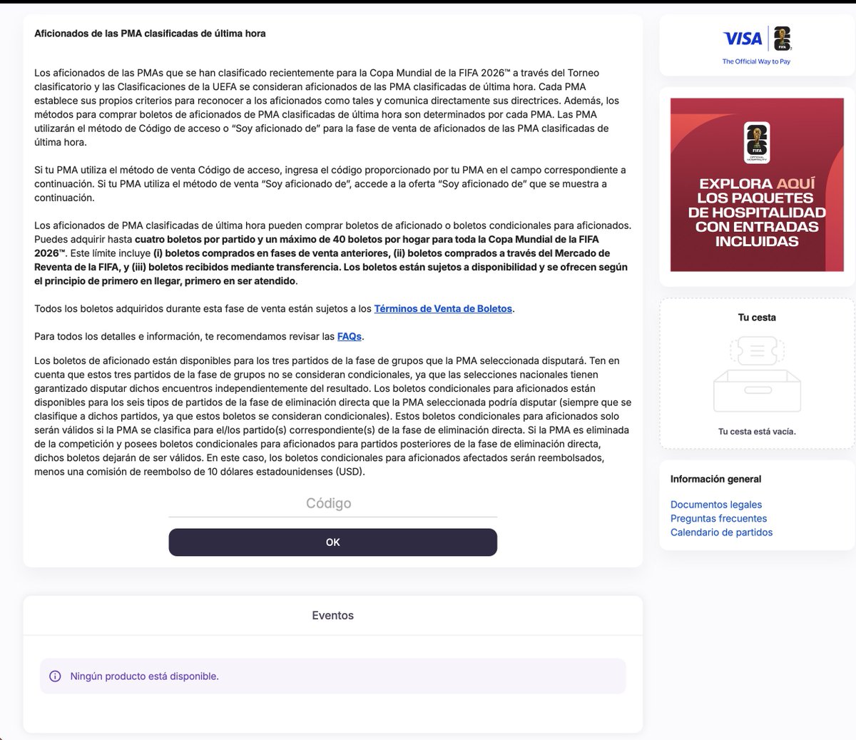 gabrielcapi's tweet image. Después de la fila de espera ya estoy dentro del portal de FIFA pero me dice que no hay productos disponibles para Eventos. Alguien más así? #FIFA #Tickets