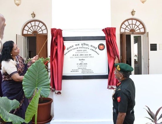 Def_PRO_Chennai's tweet photo. #GoldenPalmFacility, Chennai, inaugurated by General Officer Commanding, #DakshinBharatArea on 01 Apr '26 at Nanganallur nr #OTAChennai, providing comfortable affordable accommodation for serving personnel, exServicemen &amp; dependants of #IndianArmy, #Navy, #AirForce &amp; #CoastGuard. https://t.co/R0hdrc5Hjl