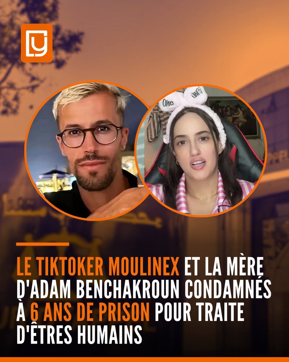 yabiladi_fr's tweet photo. 🚨Le TikToker Moulinex et la mère d'Adam Benchakroun condamnés à 6 ans de prison pour traite d'êtres humains
🔗: https://t.co/r7l0FoUNJ7
#Justice #Moulinex #AdamBenchakroun #Maroc #Prison https://t.co/Zjui3EBecl