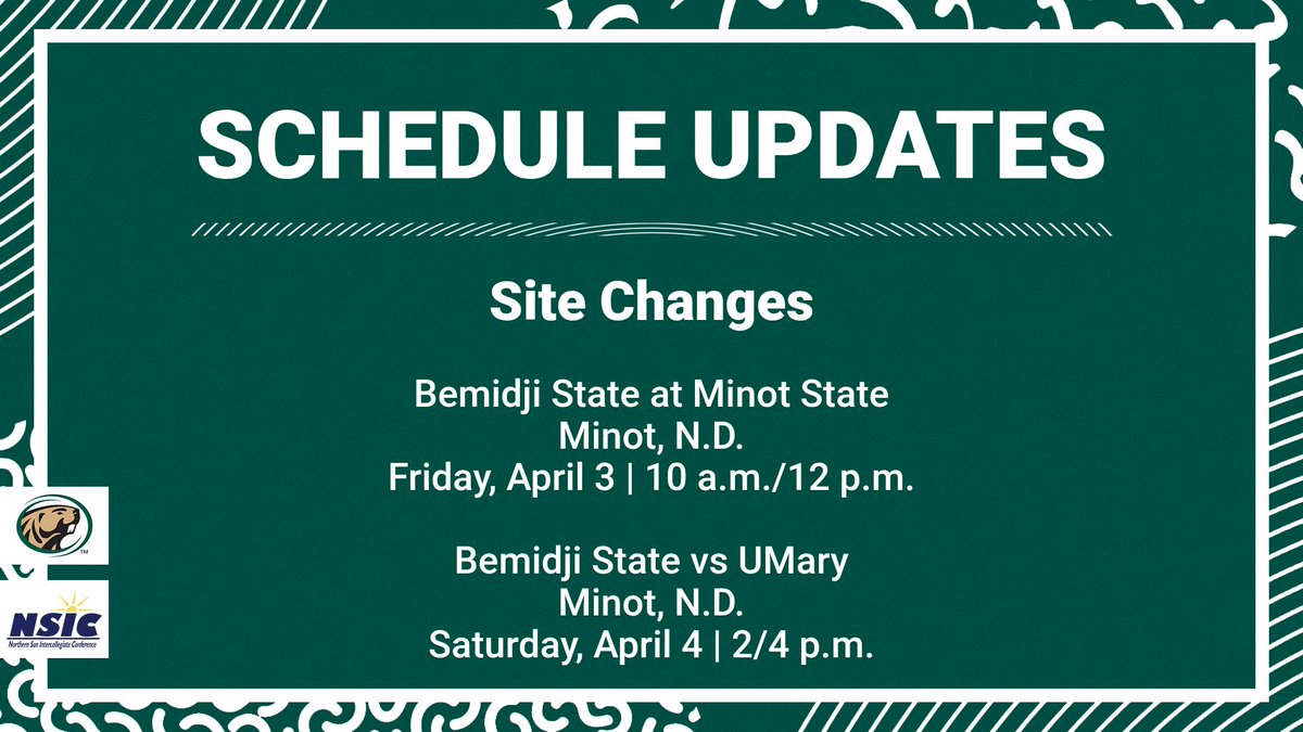 BSUBeaversSB's tweet photo. Oh look 👀 Another springtime snow switcheroo!

We're heading to the Minot Dome this weekend, taking on MSU at 10 and 12 on Friday and UMary at 2 and 4 on Saturday!

#WeHateWinter #BeaverTerritory https://t.co/Sf9kdhKX2y