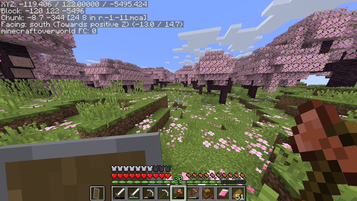 マイクラのおうちの座標をメモした紙がなくなってしまって、絶賛迷子中…🫠  広い世界だと思うから無難なところから攻めてたどり着きたいところだけれど、、
しかしサクラを見つけてほっこりしました🌸(  ´ᴗ`)