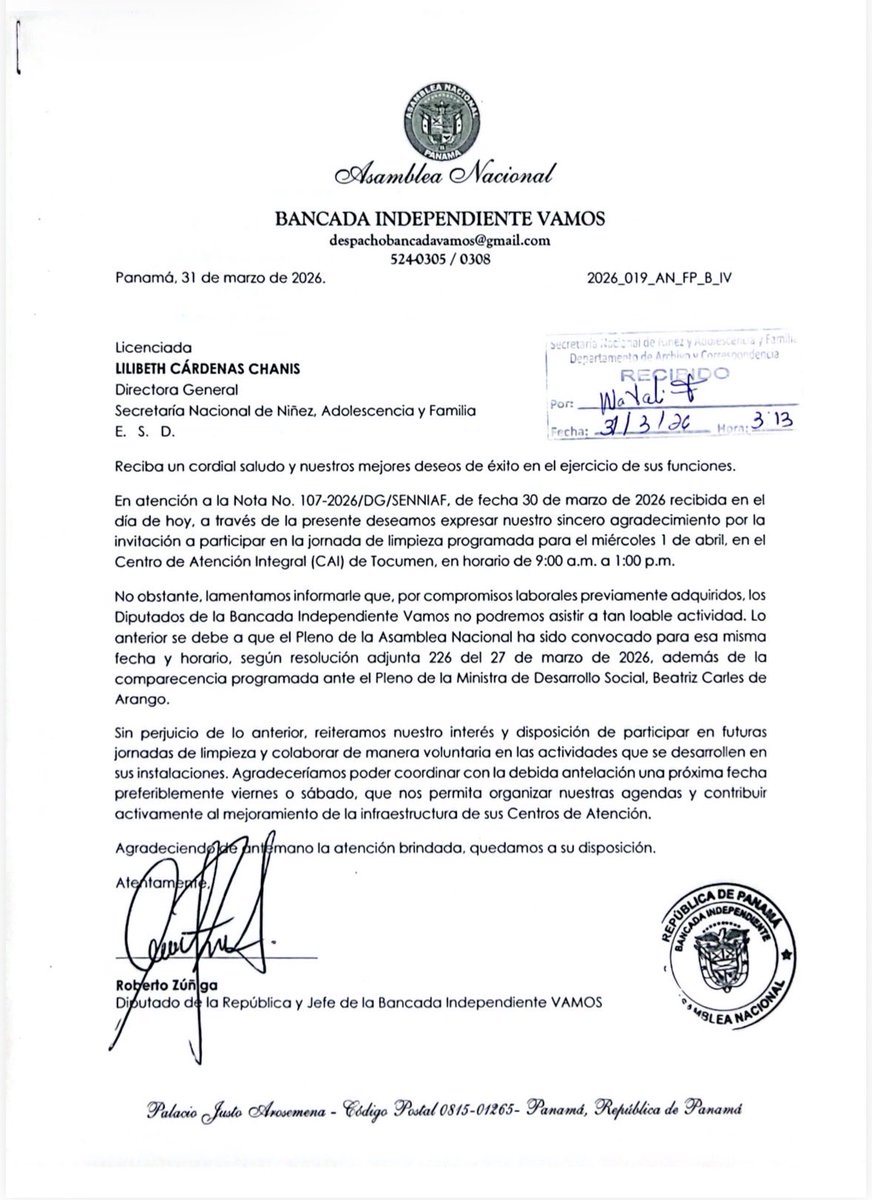 nuevarevoluc's tweet photo. Bancada Vamos no participará en jornada de limpieza del CAI de Tocumen https://t.co/lozx6Thz1c