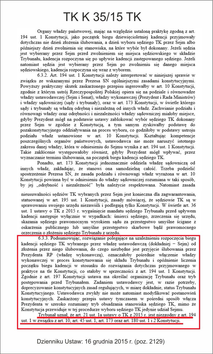 topworkskr's tweet photo. @waldemar_buda Koniec z mitem „prezydenckiej łaski”. Wyrok TK K 35/15 zmiażdżył tę narrację: sędzia TK czerpie mandat z wyboru Sejmu, a nie z podpisu Prezydenta. Odebranie ślubowania to bezwzględny, konstytucyjny OBOWIĄZEK. Prezydent nie jest panem i władcą Polski https://t.co/B3UXUvojeL