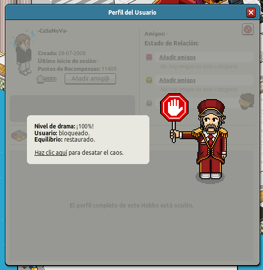 📢CUIDADO  TIMADOR  EN HABBO😡
Este "intento" de timador -CaSaNoVa-
Llego y se hizo pasar por un amigo equis intentando que le de un totem para unos efectos 🤌
(El timo mas viejo de habbo)
Asique ya saben gente, tengan cuidado si llega uno en otro keko diciendo que es un amigo X.