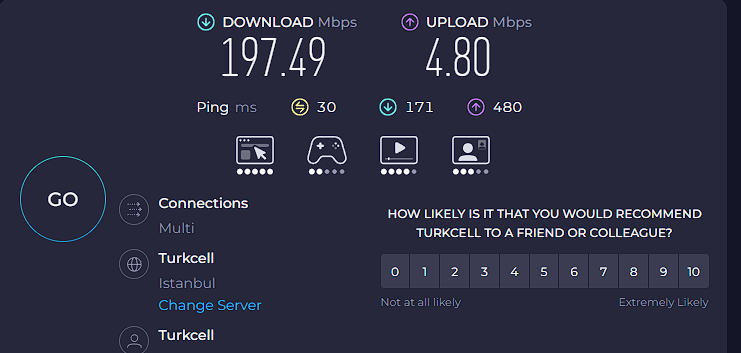 metinklmnoglu's tweet photo. @EtgulFatih @haskologlu Şimdi evden telefonun internetini USB ile paylaşıp denedim ve aldığım sonuç bu. Evimin olduğu yerde vdsl verilmiyor adslde de  sunulan en yüksek hız 24mbps ve o da tam olarak verilemiyor. ama gördüğün üzere stabil bir deneyim alıyorum Turkcell ile. https://t.co/OZ4lVHkoPB