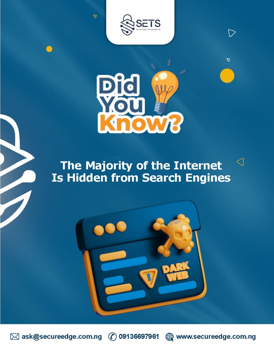 90% of the internet is invisible to you.

Not indexed.

Not searchable.

Not public.

And within it? The darknet built for anonymity, sometimes exploited for illegal activity.

What you don’t see online can still impact you.

Stay aware. Stay protected.
#CyberSecurity #DeepWeb