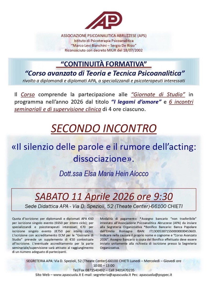 «Il silenzio delle parole e il rumore dell’acting: dissociazione»
Per info e iscrizioni: apascuola.it/il-silenzio-de…