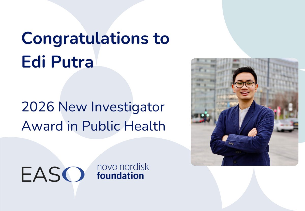 EASOobesity's tweet photo. Congratulations to @ediputra_ign, recipient of the EASO-@novonordiskfond New Investigator Award in Public Health. Edi's work focuses on understanding the effectiveness of food labelling policies &amp; economic impacts of obesity-related public health policies.
https://t.co/CraJ72QvEV https://t.co/6NQYImrCRu