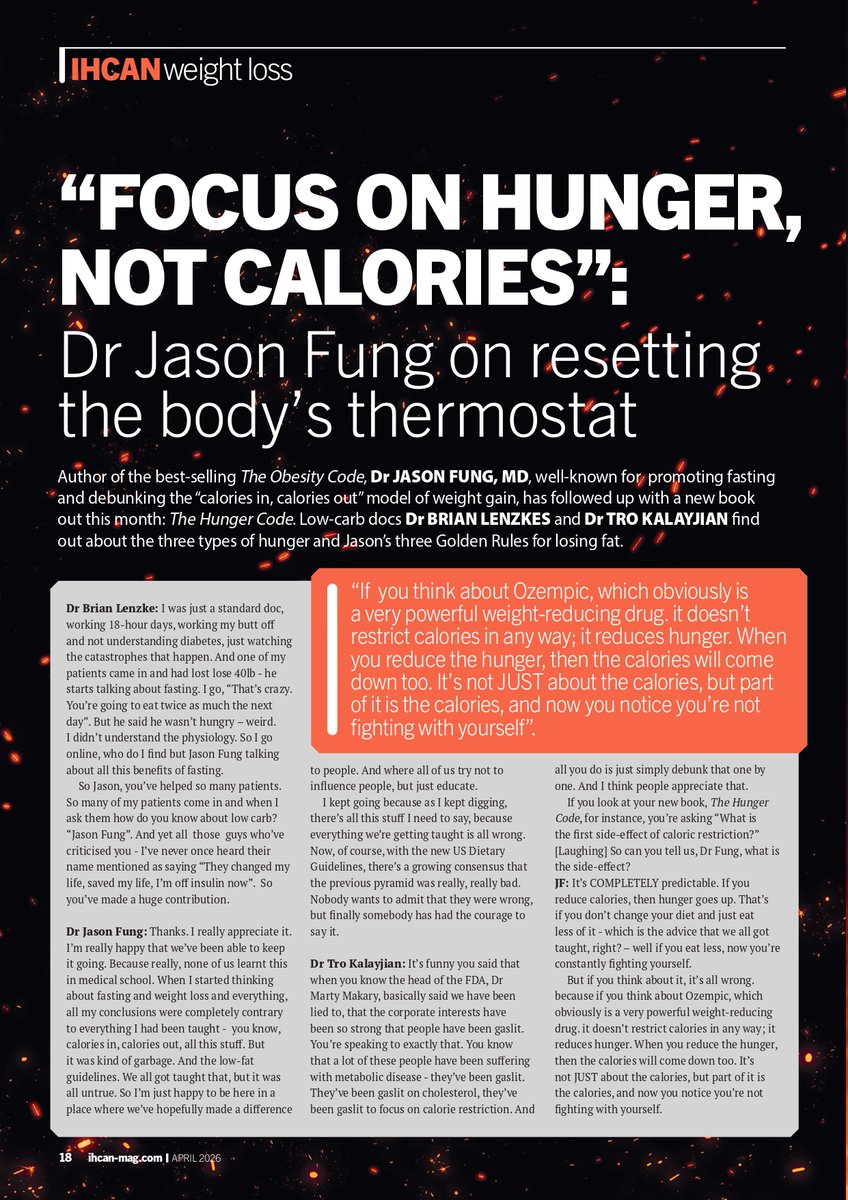 IHCANmagazine's tweet image. Author of the best-selling The Obesity Code, @drjasonfung, well-known for promoting fasting and debunking the “calories in, calories out” model of weight gain, has followed up with a new book out this month: The Hunger Code.

#integrativehealth #nutritionaltherapy #nutrition #CPD