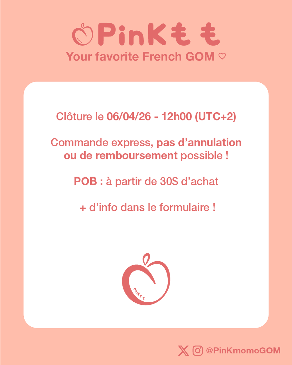 PinKmomoGOM's tweet photo. [CG] STRAY KIDS 6TH FANMEETING
STAY in Our Little House

🍑 5,87€~68,03€ + fdp France > France / RMP
🍑 Clôture : 06/04/26 - 12h00 (UTC+2)
🍑 RT appréciés
POB dès 30$ d'achat !

Formulaire et + d'info 👇 https://t.co/SGZWGRUJ2P