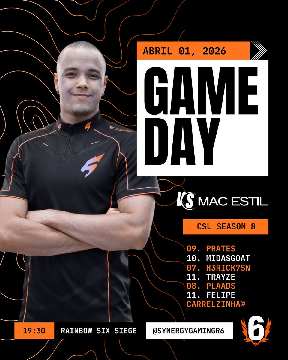 SynergyGamingR6's tweet photo. GAMEDAY!
Hoje temos mais um confronto pela @CSLseries 
⏰19:30
🆚MAC ESTIL
nos vemos no servidor! https://t.co/Bwc8EzggU7