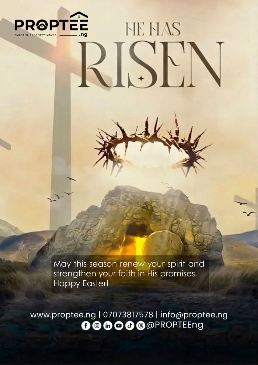 propteeng's tweet photo. May this Easter bring calm to your heart, light to your path, and happiness that stays long after today.

Connect with us: https://t.co/kuGlao2Rjw | 07073817578 | info@proptee.ng https://t.co/N6934ibTEX