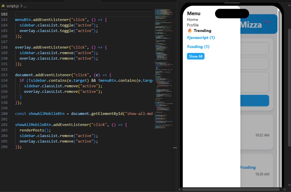 dev_abdul_azeem's tweet photo. Day 23 of  day 100,  Building in public 
Today, I Updated my social media feed:

✅ Added trending hashtags that automatically update based on posts

✅ Made hashtags clickable to filter posts

✅ Created a mobile-friendly hamburger menuthat shows trending 

#javascript https://t.co/ODPo6SpHHp