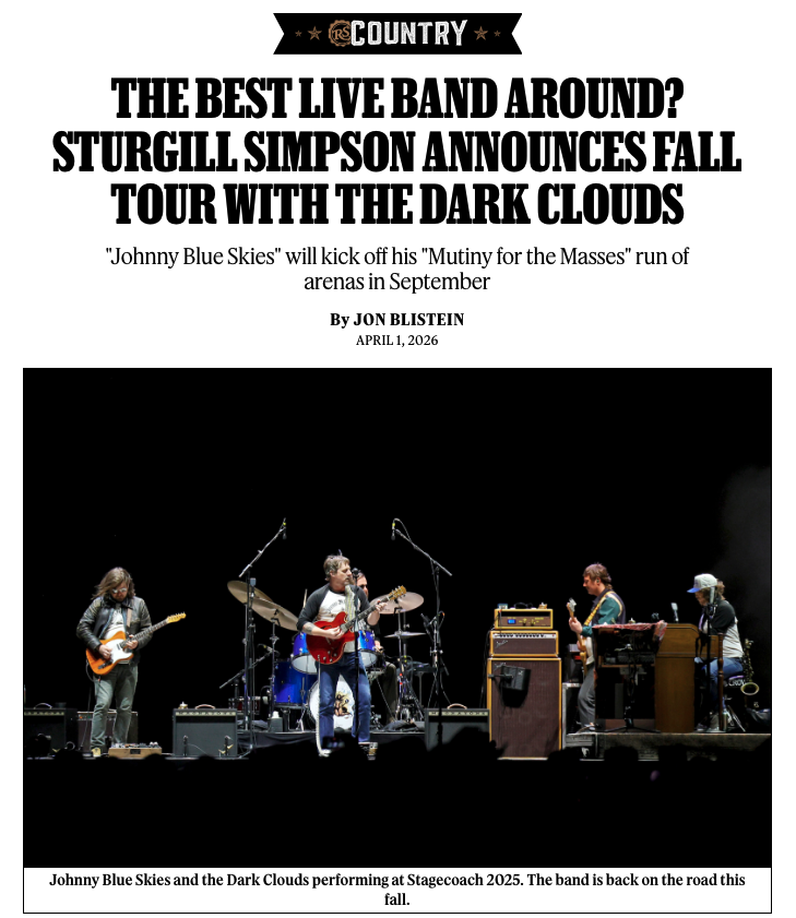 RollingStone's tweet photo. Johnny Blue Skies (a.k.a. Sturgill Simpson) and his band the Dark Clouds will hit the road this fall in support of their latest album, 'Mutiny After Midnight.'

Details: https://t.co/fDo3Cij9Dl https://t.co/8IsL7kBzEF