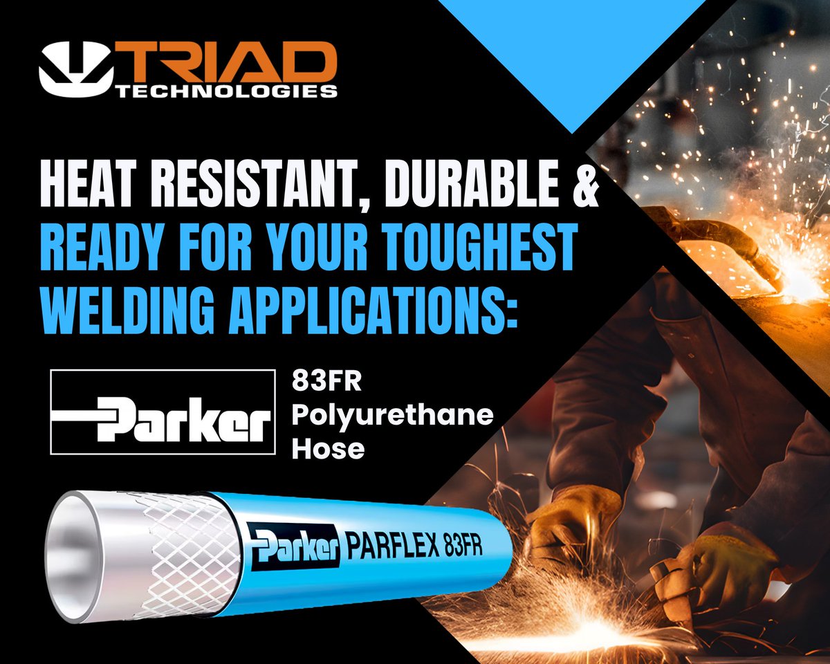 Parker Hannifin 83FR hose delivers fire resistance, flexibility, and high-pressure performance—ideal for demanding welding applications. 

Find out more in our latest post: triadtechnologies.com/blog/post/fire…

#WeldingIndustry #BestDefenseAgainstDowntime #TriadTechnologies