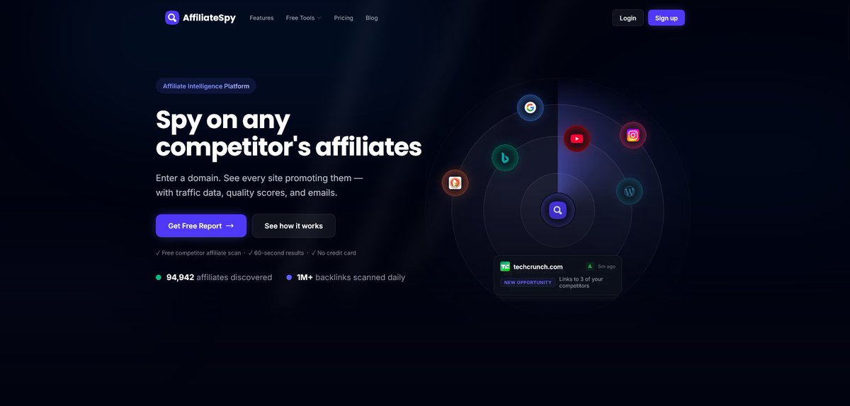 Recruit competitor affiliates in under 60 seconds 🕵️

AffiliateSpy shows every site promoting your competitors, complete with traffic data, quality grades, and contact emails so you can start outreach fast.

👉 Try now: saaspirate.com/go/affiliatespy

#AffiliateMarketing #SaaSPirate