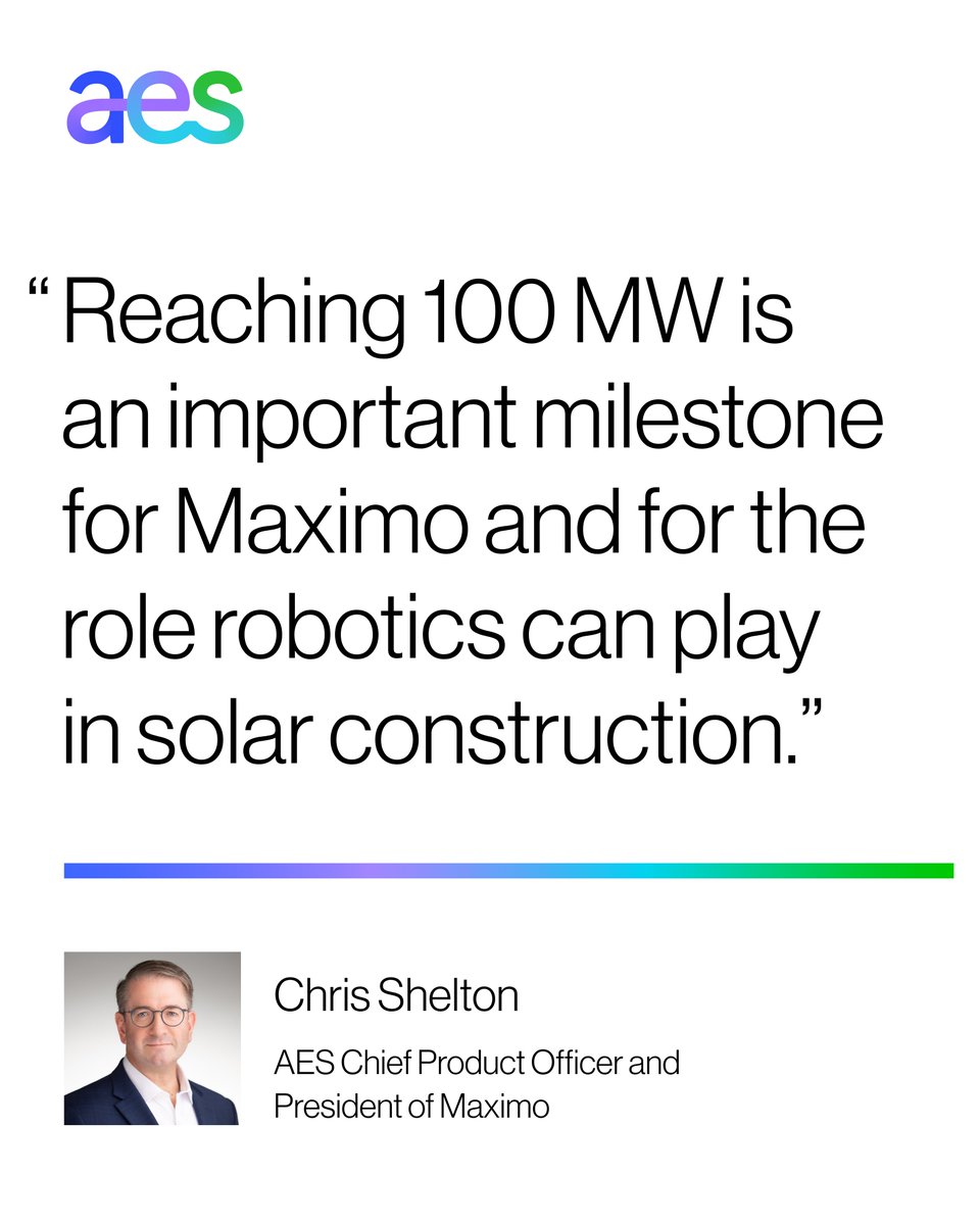 TheAESCorp's tweet photo. 100 MW installed 🤖☀️

Maximo is scaling AI-powered solar construction, optimizing with AI and real-time data.

Built with @nvidia and @awscloud technology.

The future of solar is here. Read more in @SolarPowerWorld: https://t.co/Kctwd9J1s8 https://t.co/ATiMniwsS5