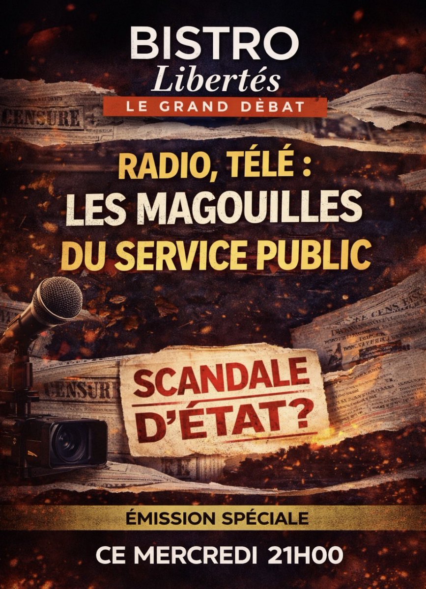 EricMorillot's tweet photo. 💣 RDV CE MERCREDI 1er AVRIL À 21H !

https://t.co/ITcSwaktdr

Un « Bistro Libertés » que certains préféreraient ne jamais voir diffusé.

Émission spéciale consacrée à la commission d’enquête sur l’audiovisuel public.

Notre invité vous révélera TOUT.

Rien ne sera éludé.
Aucune langue de bois.
Aucune concession.

Préparez-vous.

Ça va secouer.