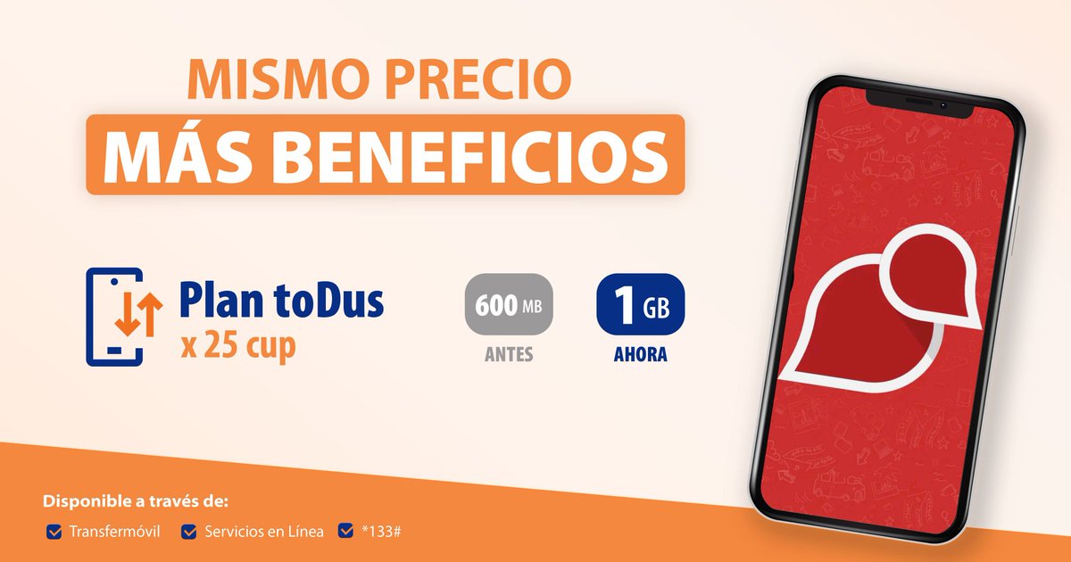 LidiaHid's tweet photo. Descarga una nueva versión de Todus (https://t.co/6AuqFIE46k), intercambia mensajes de texto de forma gratis con un nuevo plan.
A partir de hoy el plan de Todus tiene más datos.
Disponible a través de #Transfermovil, #ServiciosEnLínea y *133#.
Infórmate https://t.co/DRTyMXkdft https://t.co/SY8nQbC4QD