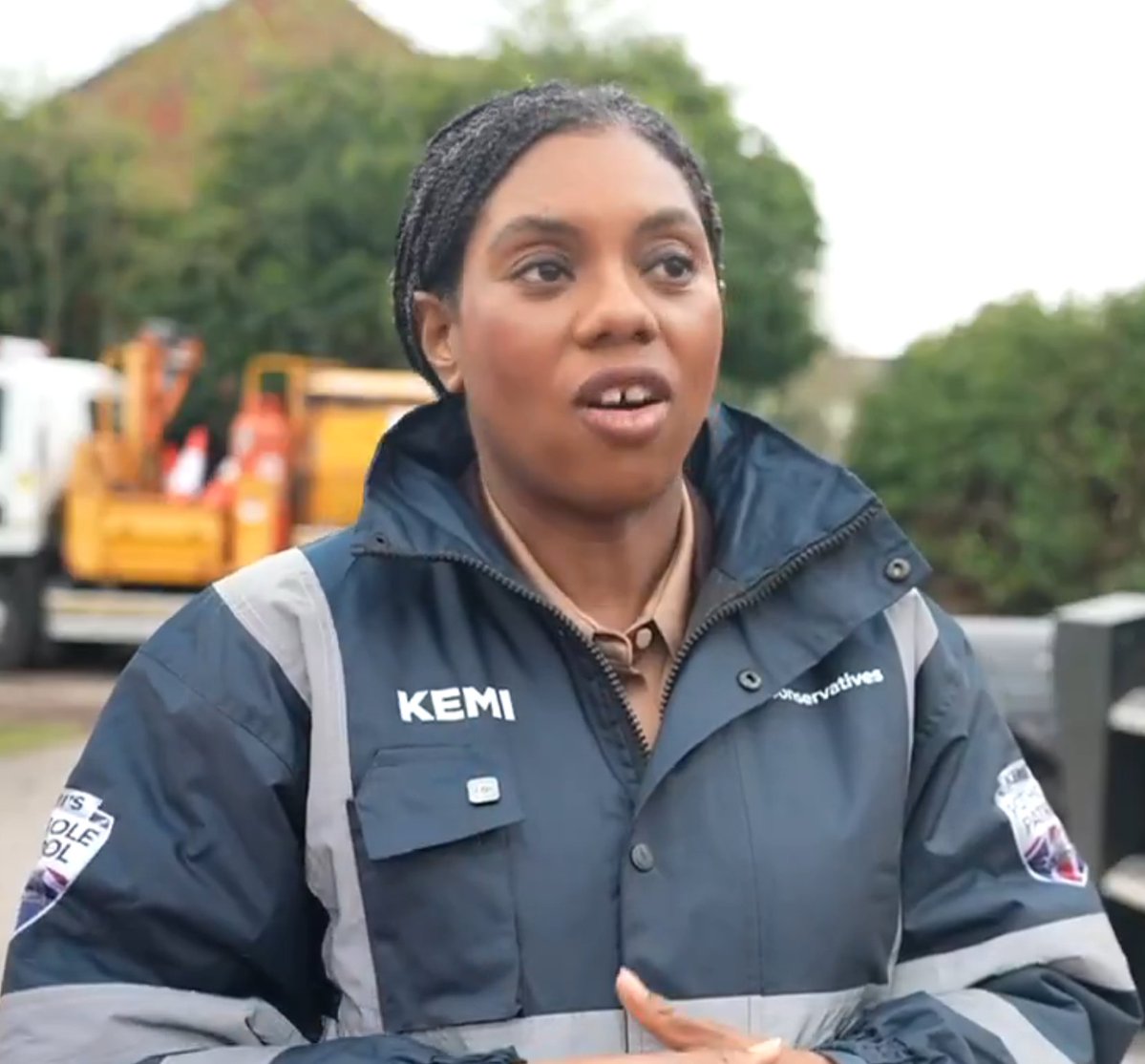 MittensOff's tweet image. She's actually got her own patrol uniform, complete with name and pothole badge. Even Jonathan Gullis didn't do that! #KemiBadenoch #Tories