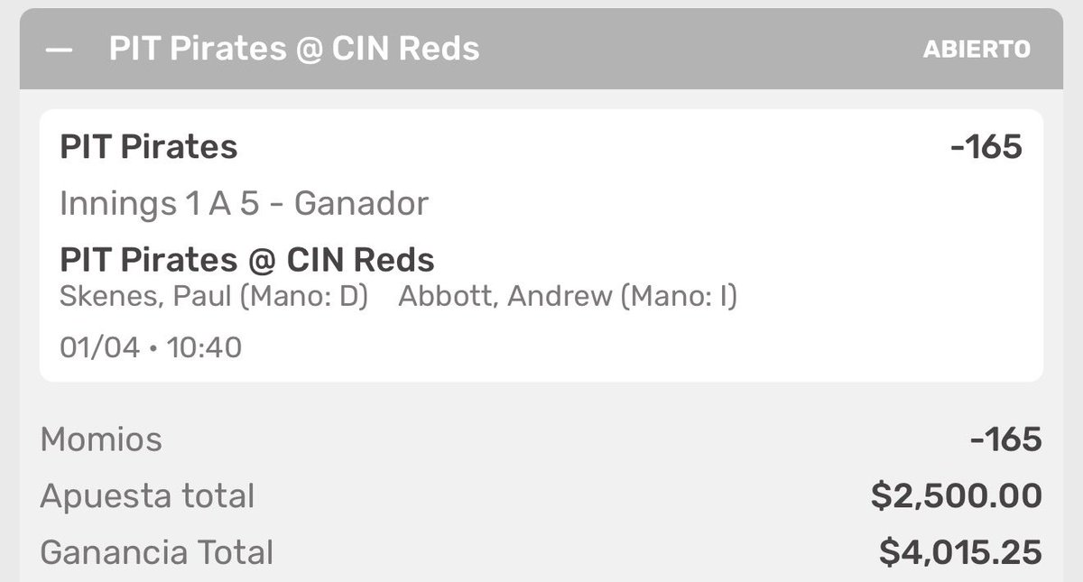 cc_picks_'s tweet photo. MLB ⚾️

PIT Pirates ML F5

5u

Primer Free Pick del Mes 🔥
01/04. https://t.co/ILunMIFlUd