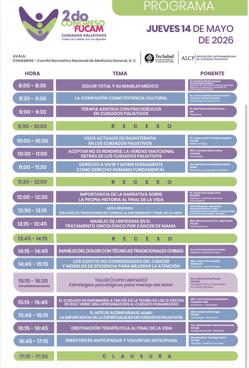 Los invito al 2o congreso de FUCAM en cuidados paliativos! Está dirigido a personal de salud y ahí estaré dando un taller de manejo no farmacológico del dolor. #cuidadospaliativos #dolor