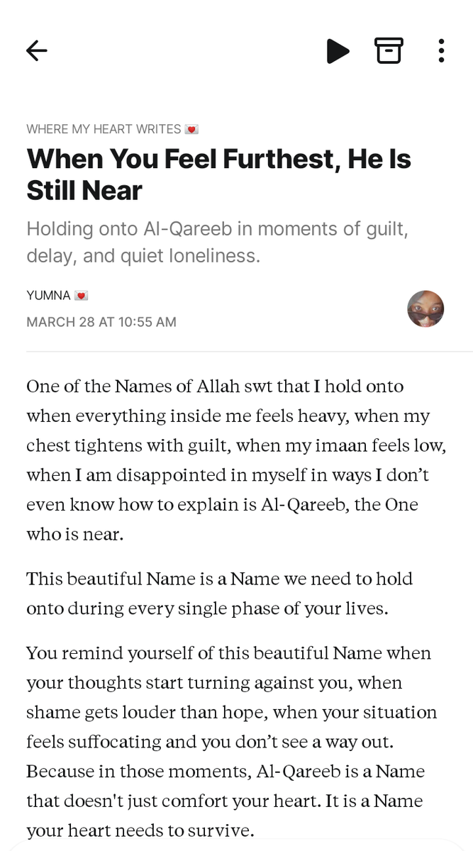 Substack for anyone who feels distant after a sin, because of how long a dua is taking, because of loneliness during a hard situation 🥺🧡