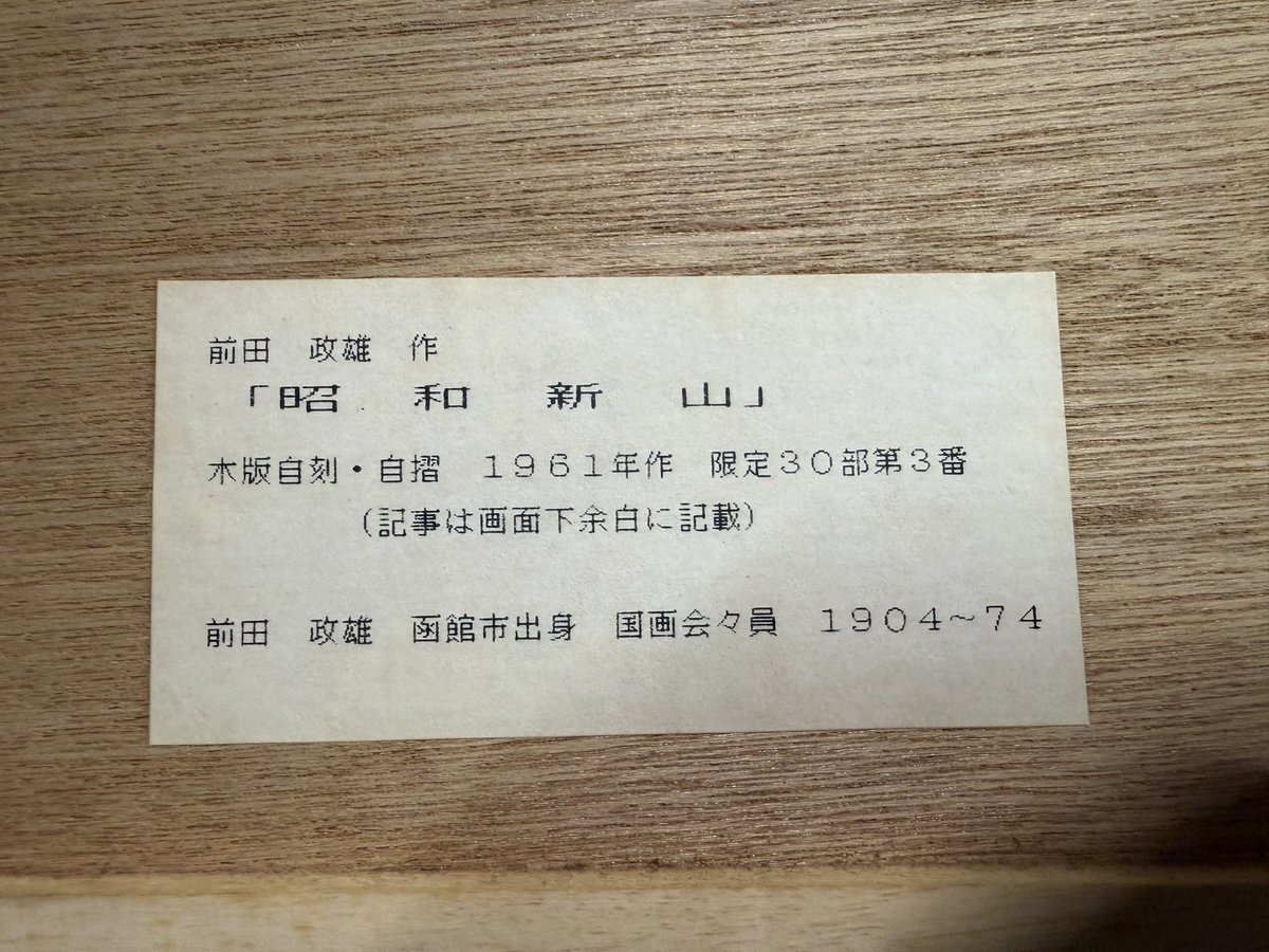 前田政雄 作　「昭和新山」

大好きな前田政雄さんの作品を購入させていただきました
昭和新山のかっこよさが溢れててずっと見てたいです

昭和新山は洞爺湖の目の前にあり近くの有珠山とともに洞爺湖有珠山ジオパークの一部となっています
らでん嬢の大好きなジオパークです

#見て見てらでんちゃん