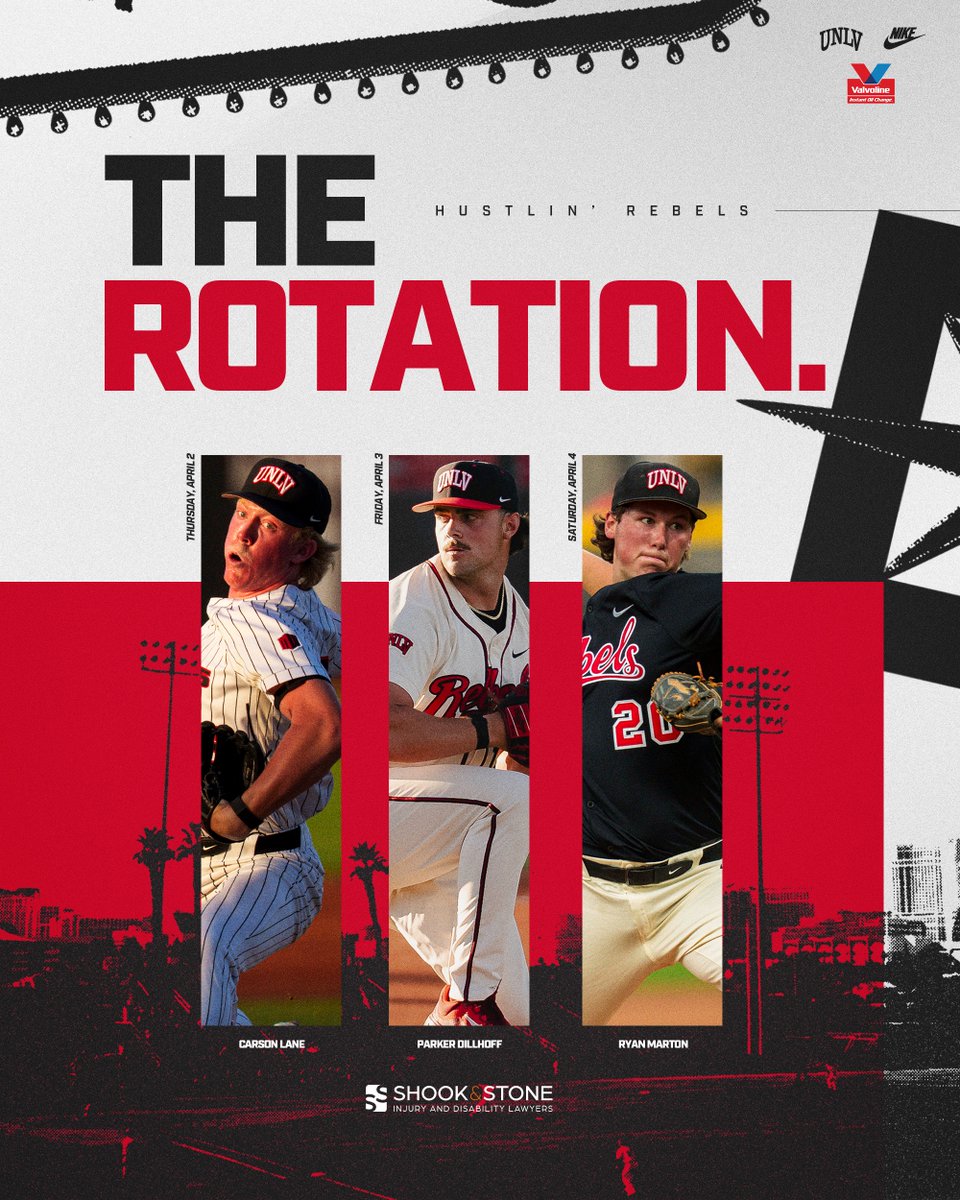 unlvbaseball's tweet photo. The trio this week ✔️✔️✔️

Carson Lane, Parker Dillhoff, Ryan Marton.

#BEaREBEL https://t.co/F9bDmzDv4d