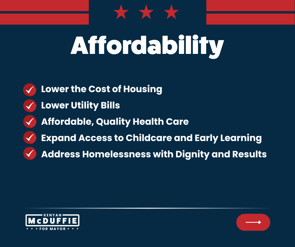 kenyanmcduffie's tweet photo. Affordability is the number one issue facing DC families. Nearly half of our residents are burdened by housing costs. Utility bills keep climbing. Childcare costs more here than almost anywhere in the country.   

To me, affordability is more than a buzzword. A more affordable city is a city where everyone can have the opportunity to succeed, where long-time families can continue to stay, and where new residents are welcomed with open arms. An affordable city is a city worth fighting for— and as Mayor, I'll deliver the results to get us there.