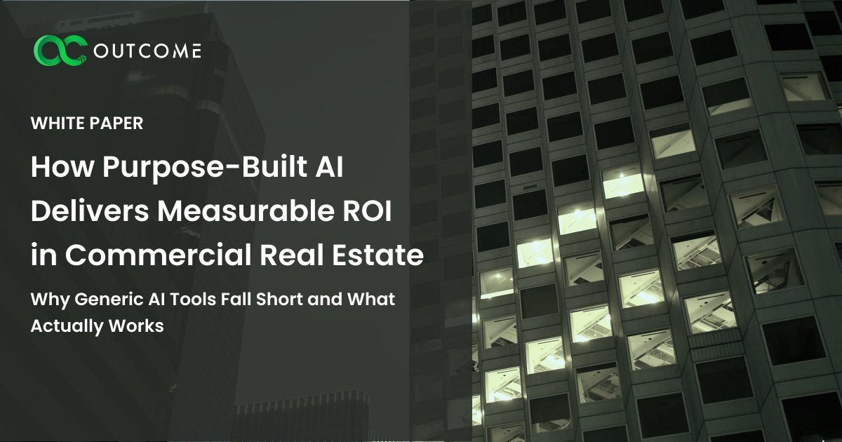 Outcome_AI's tweet photo. AI is everywhere in #CRE. But is yours actually delivering ROI? Our white paper breaks down exactly how purpose-built #AI delivers measurable ROI in CRE. Download our white paper to find out what separates AI that helps from AI that actually performs: https://t.co/X77pGQH3ki https://t.co/kKL7Xwen2Y