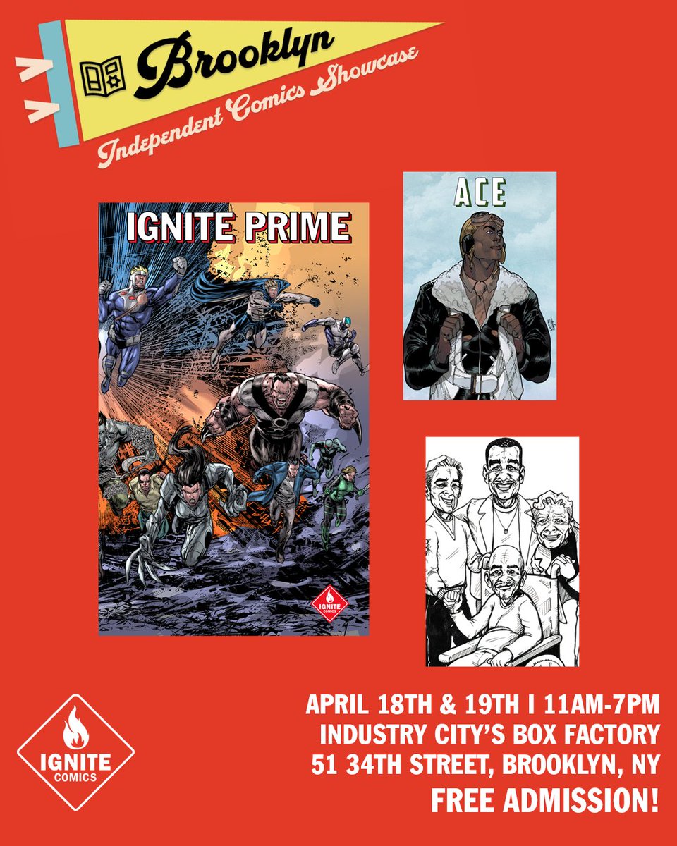 IgniteComics's tweet photo. Excited to announce we'll be at @bicsbrooklyn for our first event of the year! We'll have comics, prints, pins and more!

Free Admission!
Saturday &amp; Sunday, April 18-19th
11:00am - 7:00pm
The Box Factory (Industry City)
51 34th St. Brooklyn, NY 11232
#indiecomics #comicconvention https://t.co/xCMAYcGYSX