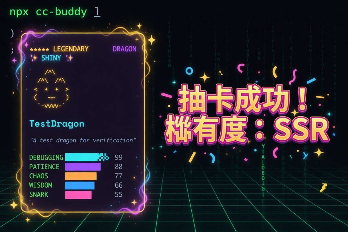 CCG_Workflow's tweet photo. 刚更新了一个新功能：支持自定义宠物属性！
现在你可以自己调 Debugging、Patience、Chaos 等数值，打造专属宠物了～
npx cc-buddy 试试看！
（纯本地运行，愚人节整活玩具）
GitHub：https://t.co/xMd7kd7Kai
欢迎反馈想加的功能～ #ClaudeCode #ccgworkflow https://t.co/K0u5LyXKK8