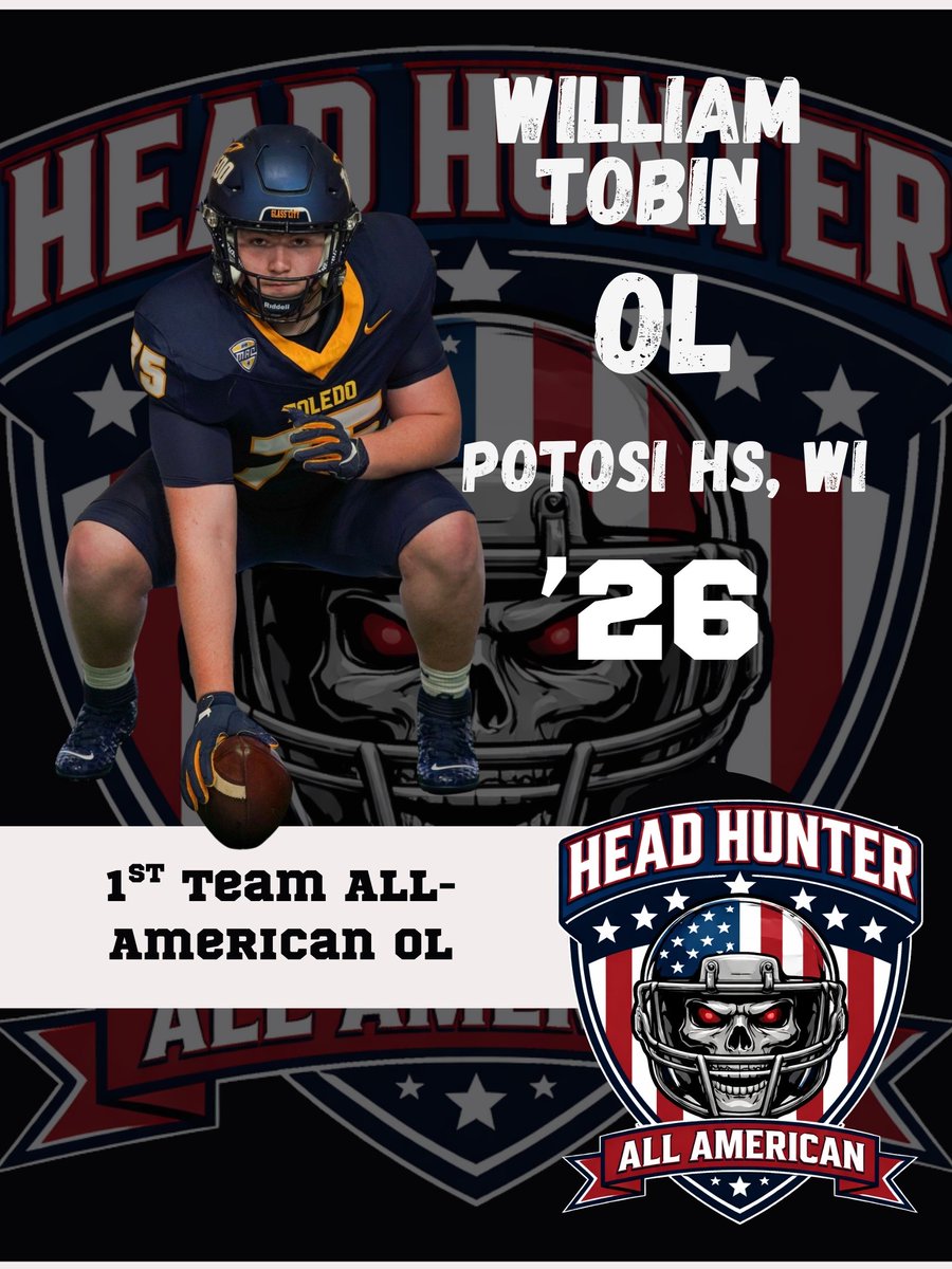 CoachZackGoodFB's tweet photo. Head Hunter All-American OL 1st Team: 

@DanielDjJordan Commited to W&amp;M
@Wil_tobin '26 Potosi HS, WI
@brian_reitano '27 Central Catholic, MA
@ZacharyVeale '26 Commited to DePauw
@nick_ortiz_65 '26 Commited to Valpo https://t.co/Efd6i7k6Iz