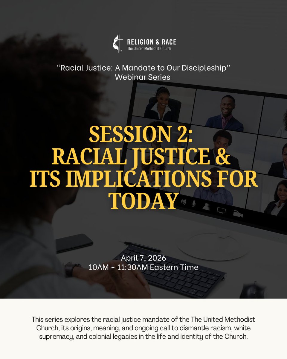 gcorrumc's tweet image. Continue the journey in our webinar series: Racial Justice: A Mandate to Our Discipleship.
Session 2 focuses on today’s realities and responsibilities.
April 7 | Register now.

Secure your spot: r2hub.org/library/racial…
#RacialJustice #JusticeWork #WebinarSeries #GCORR #UMC