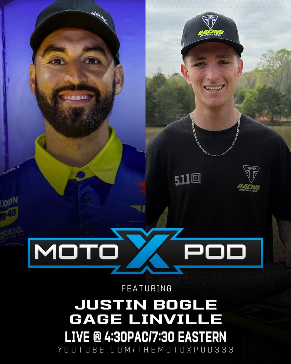Tonight we have <a href="/justinbogle19/">Justin Bogle</a> &amp; <a href="/GageLinville/">gage linville</a> live starting at 430Pac/730 Eastern on the MotoXpod YouTube channel. Thnx @racetechsuspen @YamahaRacingcom
@xbrandgoggles <a href="/fxrmoto/">fxrmoto</a> <a href="/guts_racing_inc/">Guts Racing</a>  @tboltusa @etsracingfuels <a href="/acerbisusa/">ACERBIS USA</a> <a href="/Renthal_Moto/">Renthal</a>