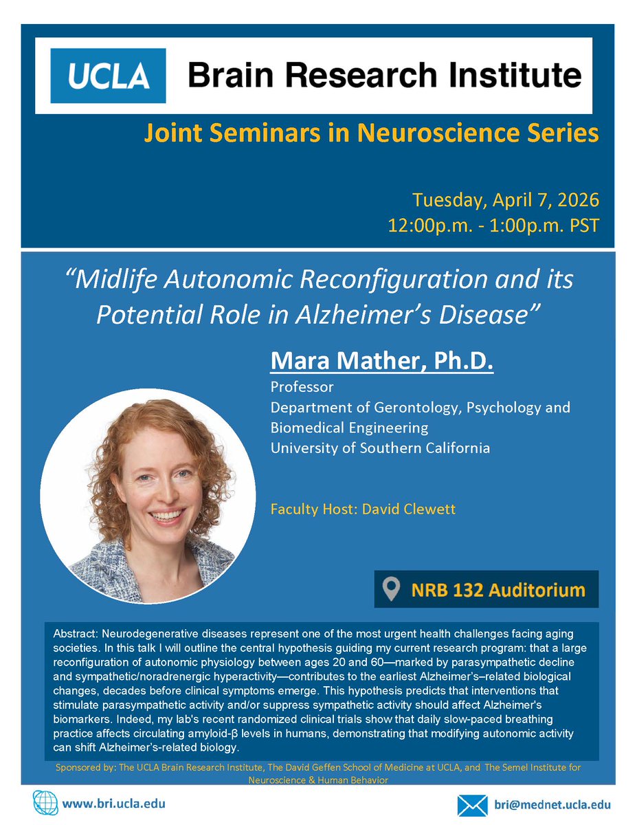 UCLA_BRI's tweet photo. Please join us Tuesday, April 7th at 12pm for JSN with Mara Mather, Ph.D. https://t.co/EyPpNubnd2