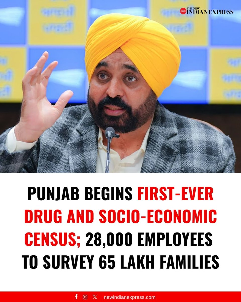 NewIndianXpress's tweet image. Punjab Chief Minister @BhagwantMann said that the first-ever drug and socio-economic #census in #Punjab will play a crucial role in ensuring equitable and targeted policymaking. 

"The idea is to understand the #drug problem and then make targeted policies which will have better