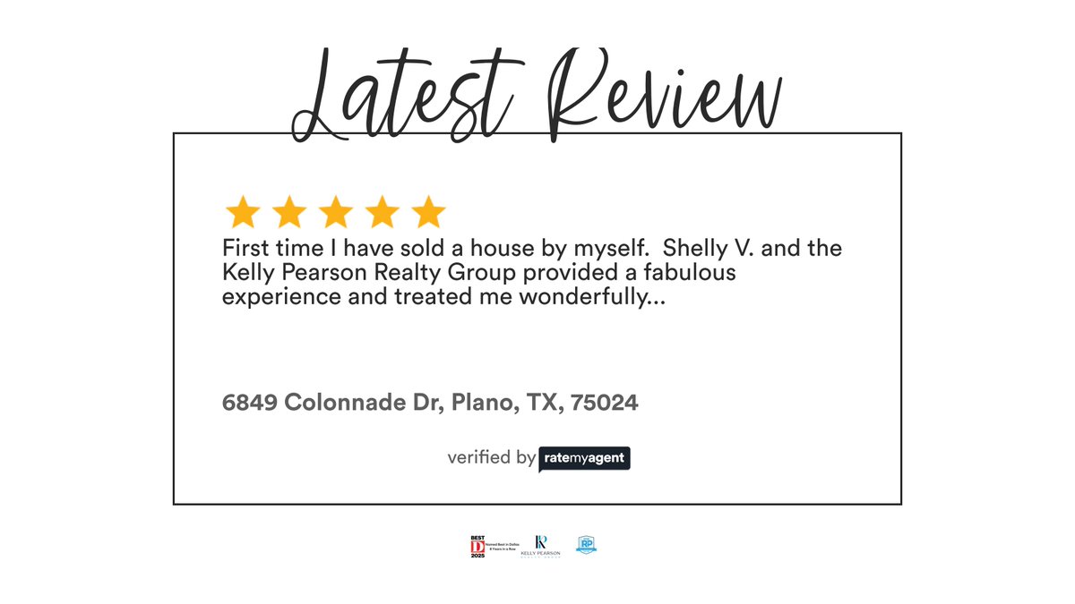 KellyJPearsonTX's tweet photo. My latest RateMyAgent review in Plano.
Texas 0609012
https://t.co/j9tpYGv6nq

...
#ratemyagent #realestate #Monument_Realty https://t.co/pEUtLy9hnE