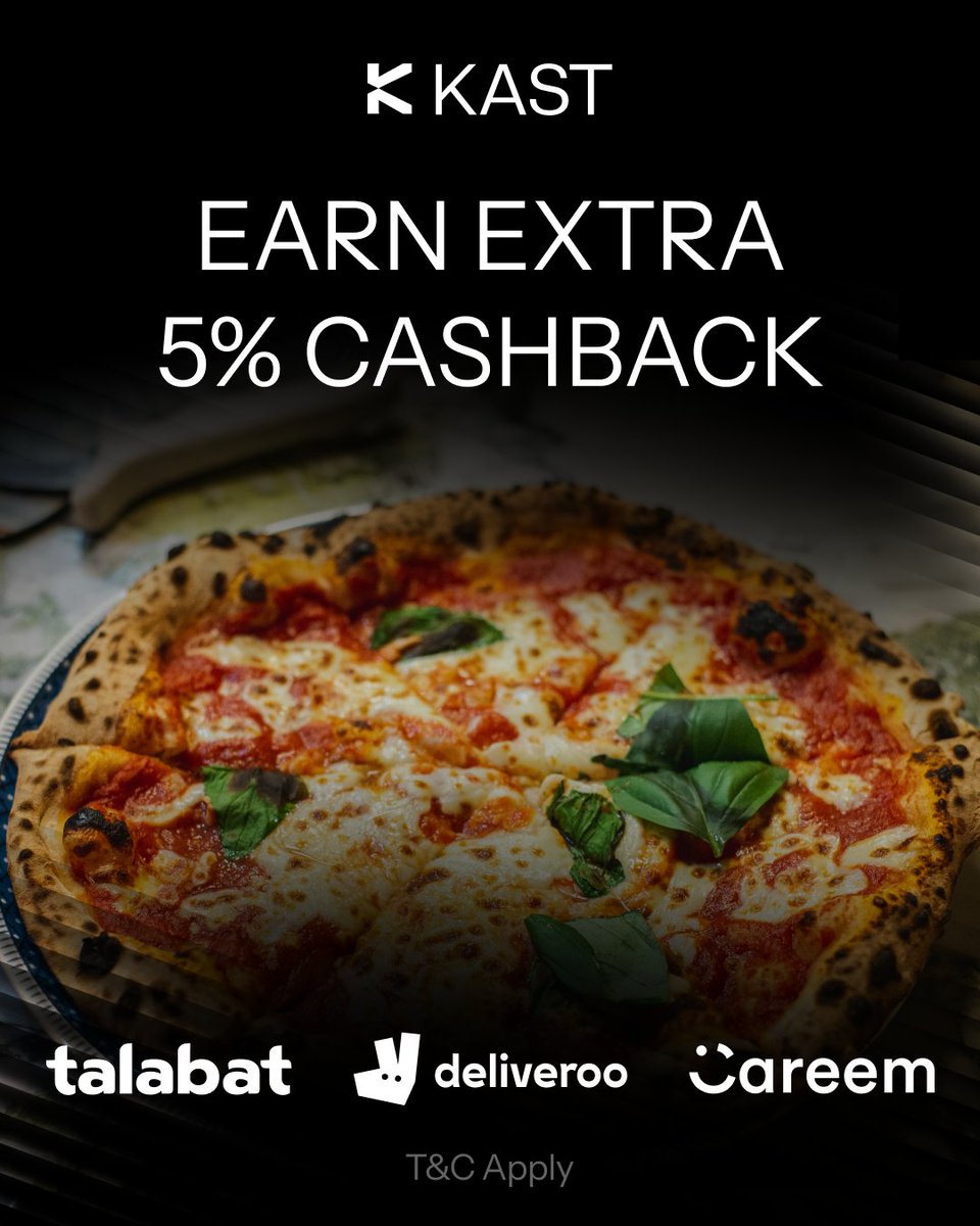 katekimmyy's tweet photo. At KAST, we want to help support our local UAE F&B businesses. To do our part, we are giving you an extra 5% cashback on eligible food delivery orders made with your KAST Card all of April🍕

Let your friends know! When they sign up and spend you'll get rewarded for that too.

T&C in thread. Drop any comments or questions!