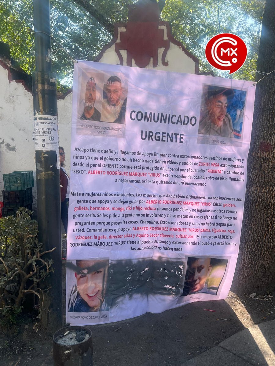 CorresponsalsMX's tweet photo. 🚨CUELGAN NARCOMANTAS EN CENTRO DE #Azcapotzalco 

🗣️Esto es lo que se observa en pleno corazón de #Azcapo; grupos delictivos se cantan la guerra en la alcaldía disque al mando de Nancy Nuñez. @NancyNunezmx 

➡️En la lona colgada a metros de la #alcaldía se habla de una limpia que involucra a delincuentes y mandos de la policía.

🔴Esto es lo que se vive a diario en #Azcapotzalco, homicidios, levantones y venta de drogas son el pan de cada día.

#cdmx #chintololos #morenacdmx #seguridad #noticias #azcapo 
@SSC_CDMX @PabloVazC @Azcapo_Denuncia @Azcapotzalco_ @AzcapotzalcoMx @TodosSomosAzcap